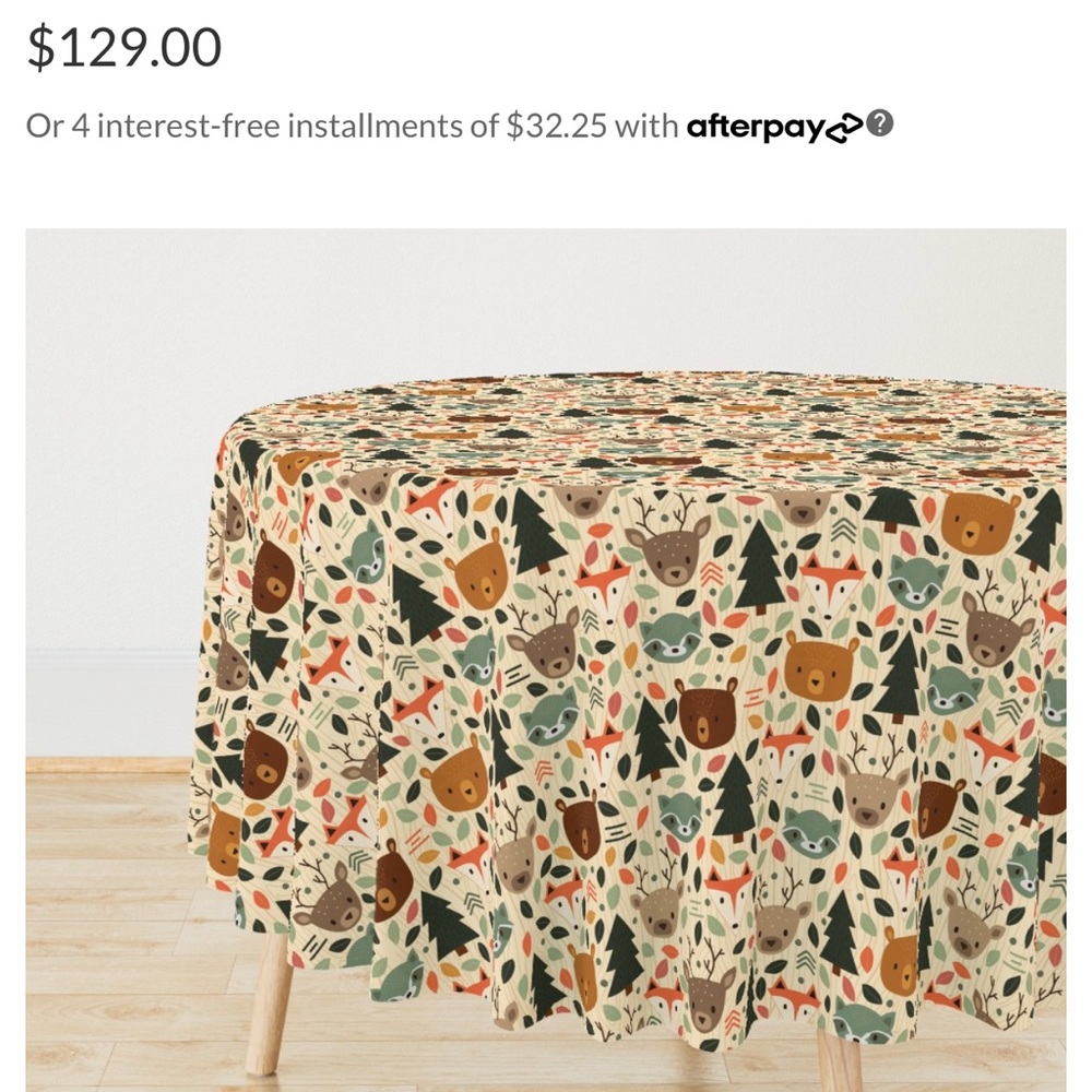 Spoonflower Round Tablecloth Woodland Creatures Christmas Tree Forest reindeer